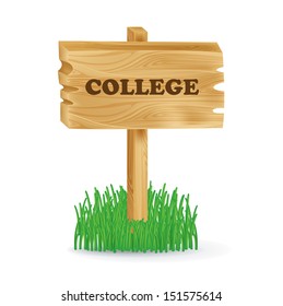 wooden sign with "college" concept isolated on white background