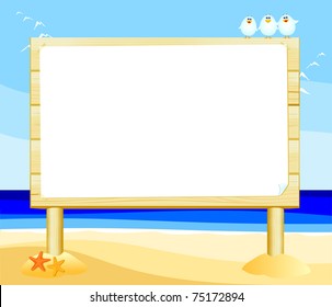 Wooden sign customizable on the beach, vector