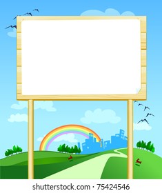 Wooden sign customized with country and city in the background, vector