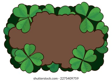 Wooden sign decorated with green clovers. Template design in cartoon style.