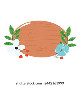 wooden sign with floral wreath. empty wooden sign
