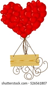 Wooden sign flying with heart balloons
