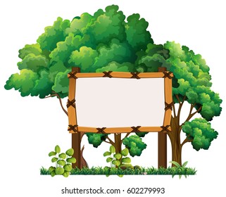 Wooden sign in forest  illustration