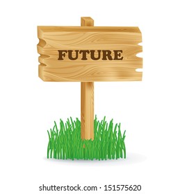 wooden sign with "future" concept isolated on white
