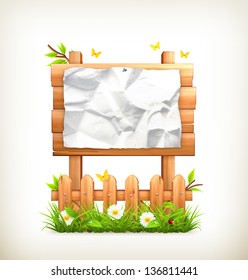 Señal de madera en césped, vector
