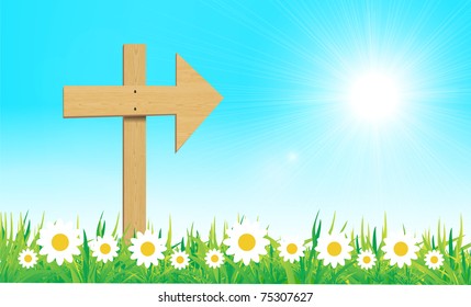 wooden sign with grass vector