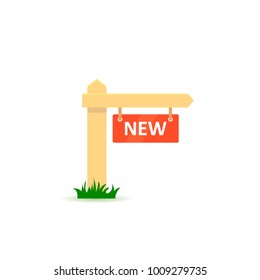 wooden sign with the inscription stands on a white background