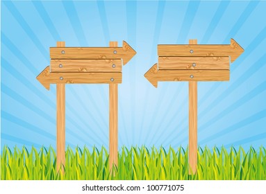 wooden sign, isolated on white background, vector illustration