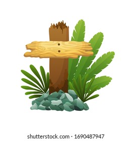Wooden sign in Jungle rainforest with tropical