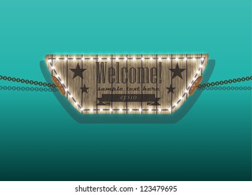 wooden sign on the chains / vector background 1