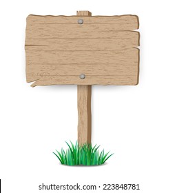 Wooden sign on grass. vector illustration