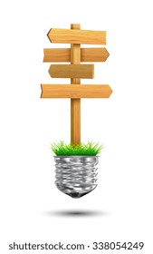 Wooden sign on a grass. vector illustration