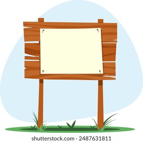 A wooden sign with a piece of paper, a signal sign made of wood. Stock vector illustration