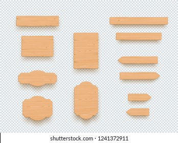 Wooden Sign Plain Empty 3d Board Banner Elements Set