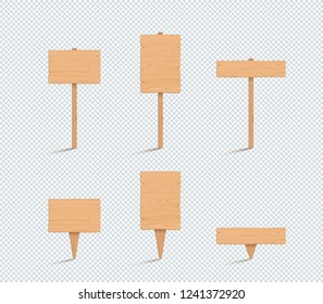 Wooden Sign Plain Empty 3d Vector Illustration Set