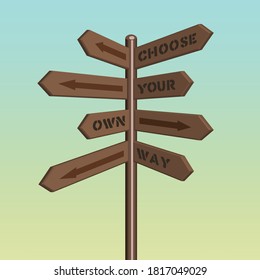 Wooden sign. Plank wood. Wood signage or signpost. Old wooden blank cartoon sign boards. Street or road wood billboard. Vector isolated illustration.