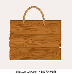 Wooden sign. Plank wood. Wood signage or signpost. Old wooden blank cartoon sign boards. Street or road wood billboard. Vector isolated illustration.