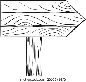 Placa de sinal de madeira Ilustração gráfica em preto e branco para impressão e design na Web de produtos e projetos físicos