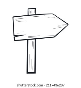Wooden sign pointer to right doodle style. Blank sign sketch isolated vector illustration