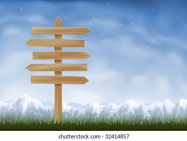 Wooden sign post with arrows pointing to opposite directions