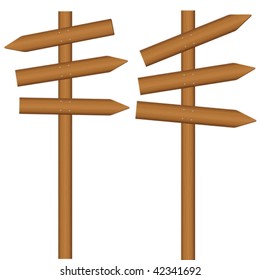 Wooden sign post on a white background. Vector illustration.