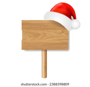 Wooden Sign With Santa Claus Cap 
With Gradient Mesh, Vector Illustration