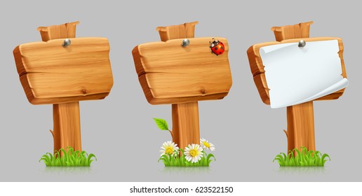 Conjunto de símbolos de madera, conjunto de iconos de vector 3d