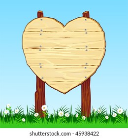 Wooden sign shaped like a heart, vector