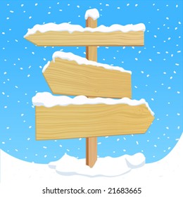 wooden sign with snow effect vector