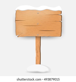 Wooden sign with snow. vector illustration 