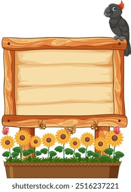 Wooden sign with sunflowers and a parrot