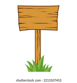 Wooden Sign Template With Grass, Wooden Sign, Wooden Board Isolated On White Background