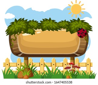 Wooden sign template with ladybug in the park illustration
