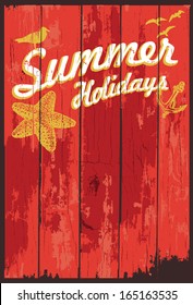 Wooden sign with text summer holidays, vector 