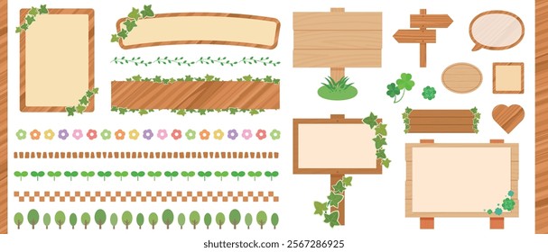 Wooden sign vector illustration set