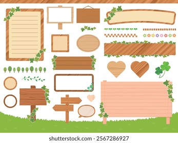 Wooden sign vector illustration set