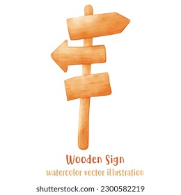 signo de madera, madera acuarela, ilustración del vector del signo de la playa