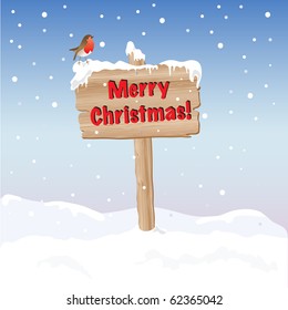 A wooden sign wishing Merry Christmas. EPS10 vector format. Fully editable for insertion of your own text.