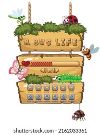Wooden sign with words bug life illustration