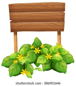 Wooden sign with yellow flowers illustration