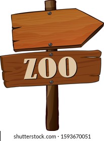 Wooden sign of zoo on white background illustration