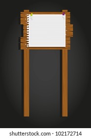 wooden signage, vector illustration,  a rectangle with a paper