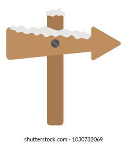 
A wooden signboard covered with snow, direction teller
