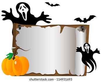 Wooden signboard and the ghost at the back