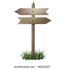 Wooden signboard in a grass. Vector illustration eps10