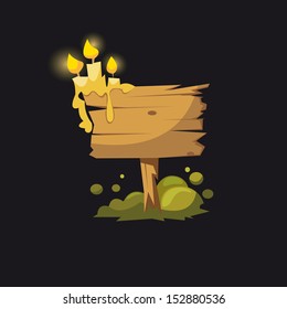 Wooden signboard. Halloween banner, vector illustration