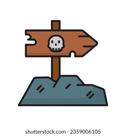 wooden signboard icon with skull symbol,halowen party,isolated on white background.