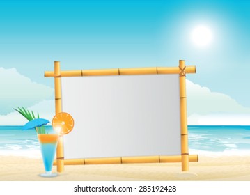 wooden signboard on tropical beach