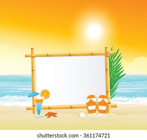 Wooden signboard on tropical beach