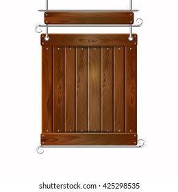 Wooden signboard rectangular shape. Wooden texture. Suitable for advertisements or signs for the bar or cafe, or background for inscriptions. Vector design